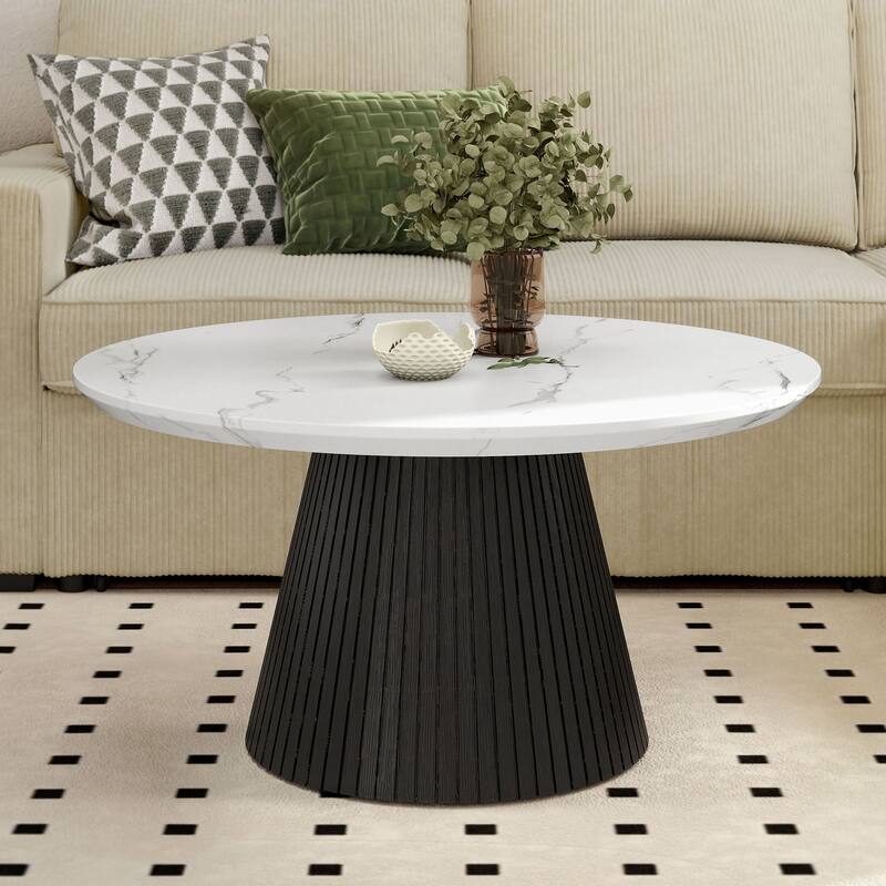Furniture of America Tonix Modern White and Black Round Faux Marble Top Coffee Table