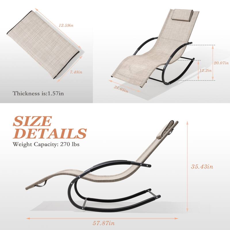 Outdoor Patio Rocking Chairs Curved Rocker Chaise Lounge Chairs (Set of 2) - 57.87" L x 24.70" W x 35.43" H