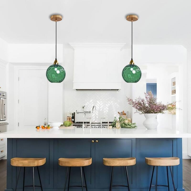 15CM/5.9’’ kitchen lights green hanging lamp glass, metal pendant light