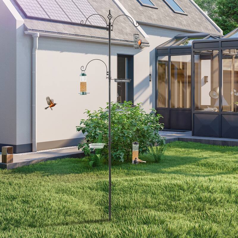 Deluxe Bird Feeding Station Kit with 4 Hooks Suet Cage Mesh Tray and Water Bowl Adjustable Rust Resistant