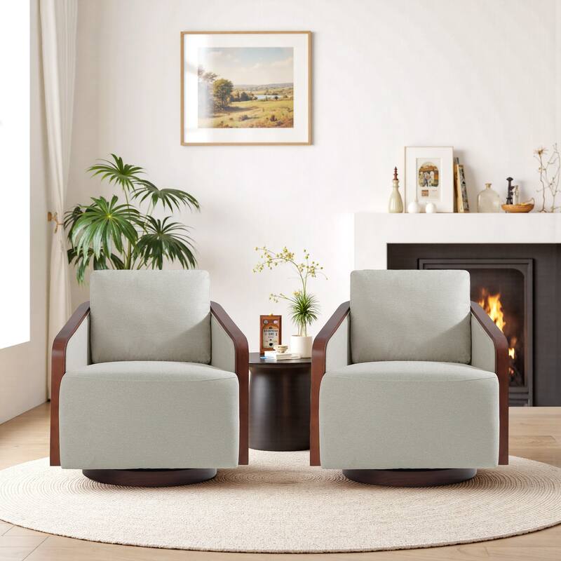 Mid-Century Modern Swivel Accent Armchair Chenille Upholstered Chairs