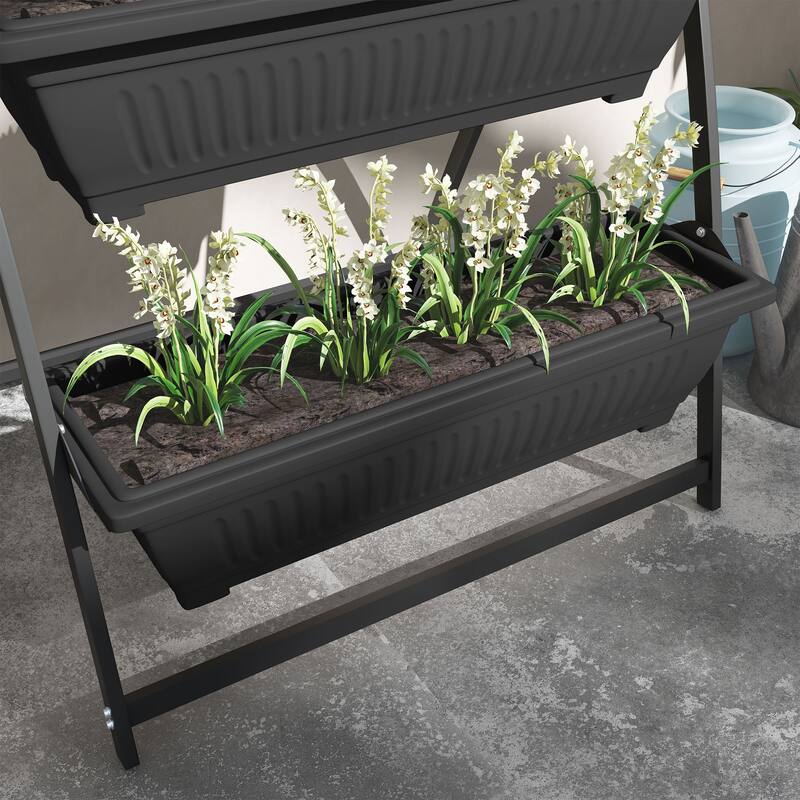 Outsunny Raised Garden Bed, 4 Tier Vertical Garden Planter Set, 4 Outdoor Planter Boxes with Stand