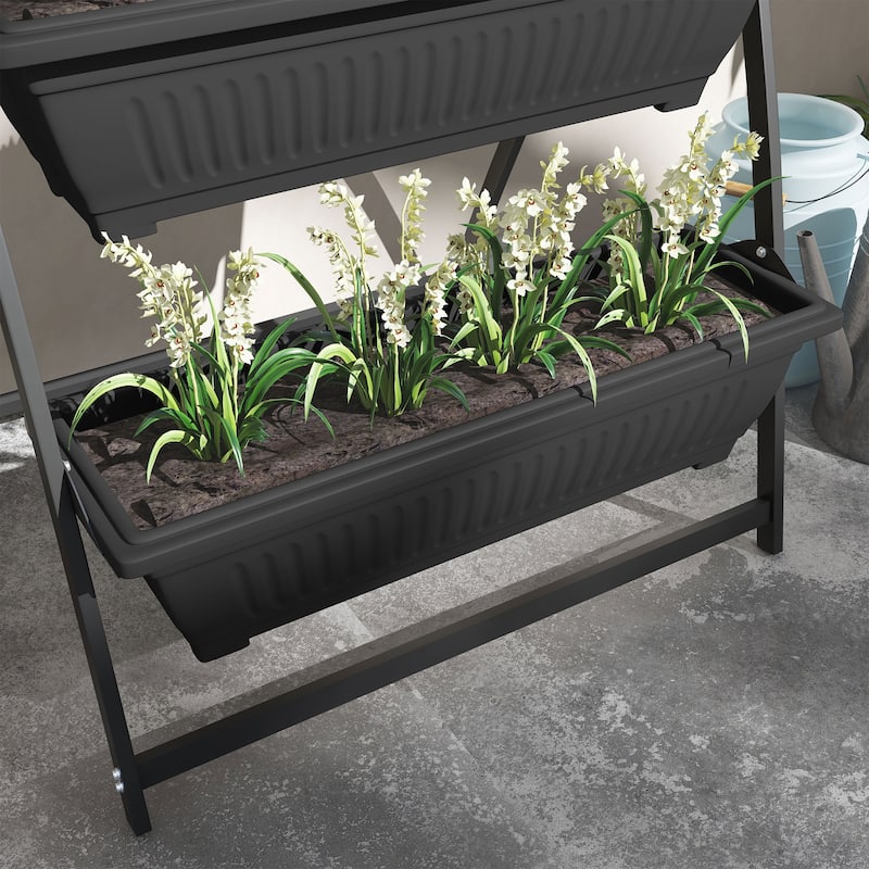 Outsunny Raised Garden Bed, 4 Tier Vertical Garden Planter Set for Indoor or Outdoor, 4 Outdoor Planter Boxes with Stand