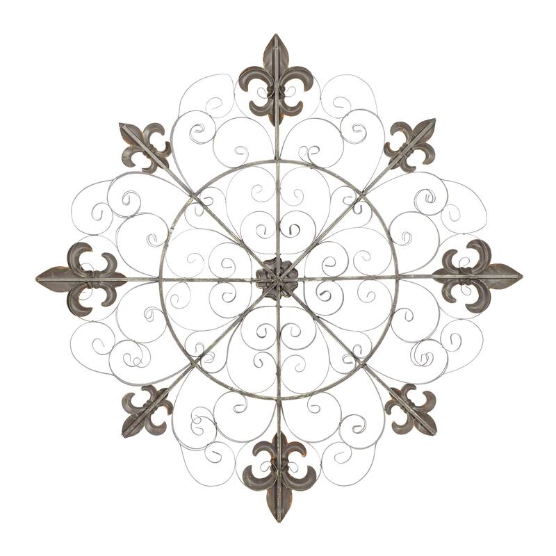Brown Metal Medallion Fleur De Lis Home Wall Decor with Detailed Scrollwork