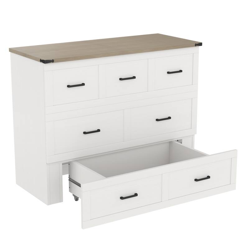Full / Queen Murphy Bed Cabinet with Built in Charging Station Storage Drawer - White - Full
