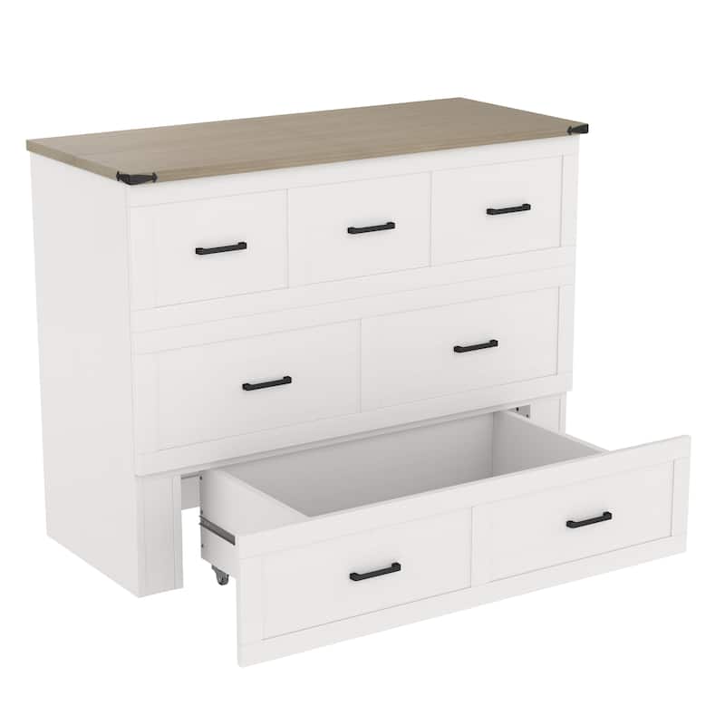 Murphy Bed Cabinet with Charging Station and Storage Drawer for Small Spaces and Guest Rooms