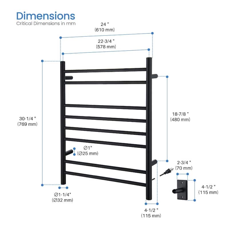 24"W x 30-1/4"H ETL Certified Hardwired/Plug-in Wall Mounted Towel Warmer