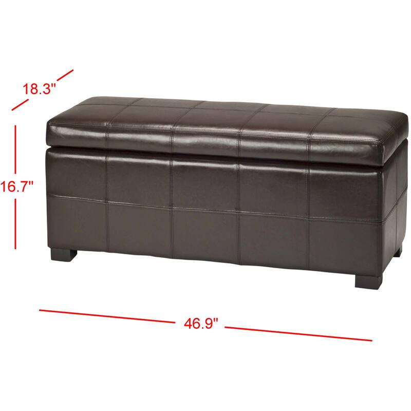 SAFAVIEH Kerrie Brown Bicast Leather/Wood Storage Bench - 46.9" x 18.3" x 16.7" - 47Wx18Dx17H