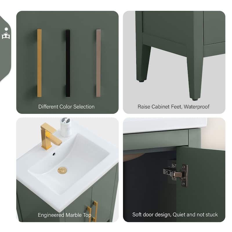 Vanity Art 20" or 24" or 30" Single Sink Bathroom Vanity Cabinet with Ceramic Top