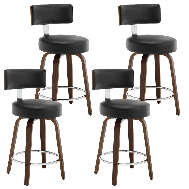 Faux Leather Upholstered Swivel Counter/ Bar Stools Set of 1/2/4 - Set of 4 - Black - Counter Height