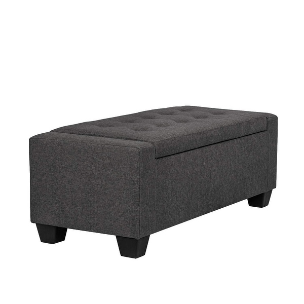 Adeco Classic Faux Leather Rectangular Ottoman Bench with Storage 51x17.5x17 Gray Extra Large
