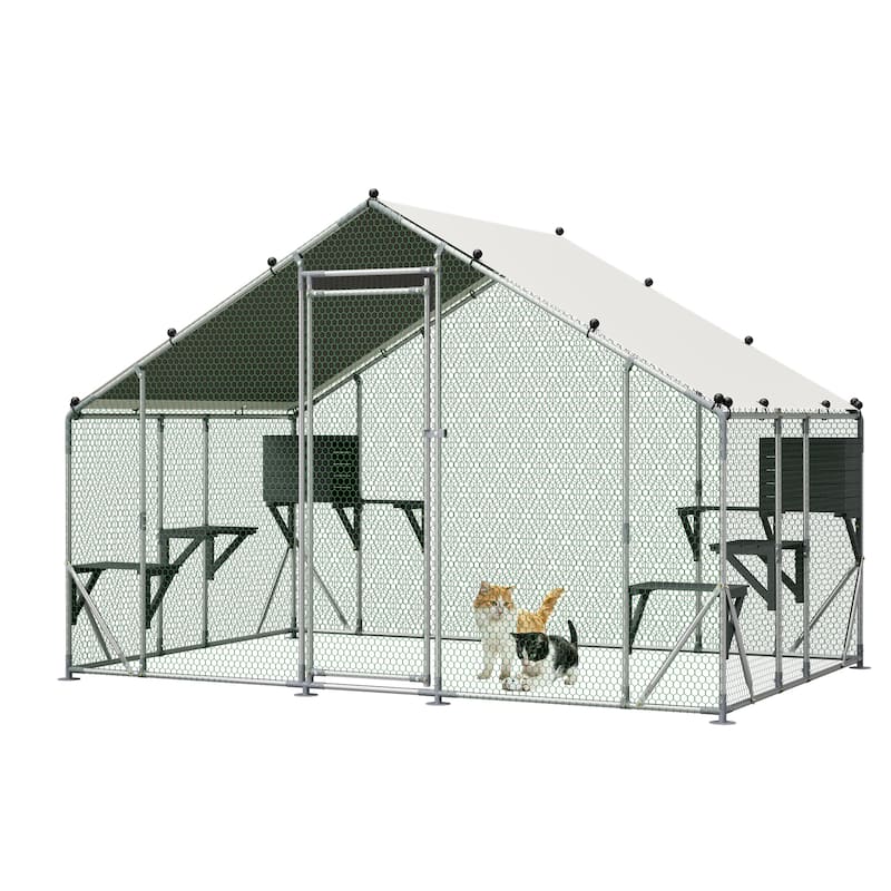 GDFStudio - Large Outdoor Metal Cat Catio Cage with Double Safety Lock & Enhanced Stability, All-Weather Pet Enclosure - 3x2M