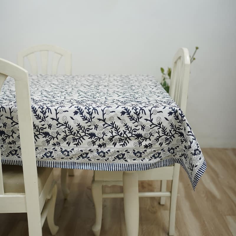 Fabdivine Floral Cotton Table Cover or Cloth Handmade Block Print for Dining & Home Décor Accent