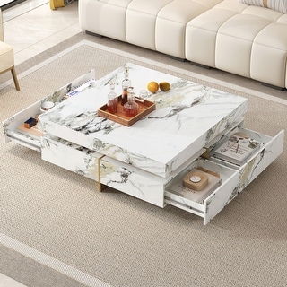 Modern Square Marble Textured Coffee table - Bed Bath & Beyond - 43562883