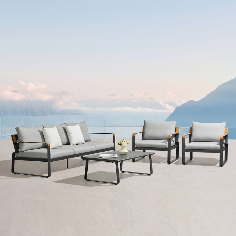 HIGOLD Denea Aluminum Outdoor Conversation Set, Modern Patio Furniture Sofa