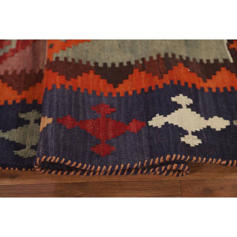 Kilim Qashqai Persian Vintage Hand-Woven Geometric Wool Carpet - 4'9" x 8'0"