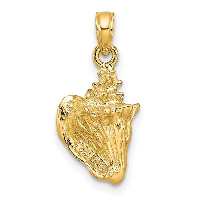 Curata 14k Yellow Gold 18" 22x15mm Solid Polished Enameled 3-D Conch Shell Necklace