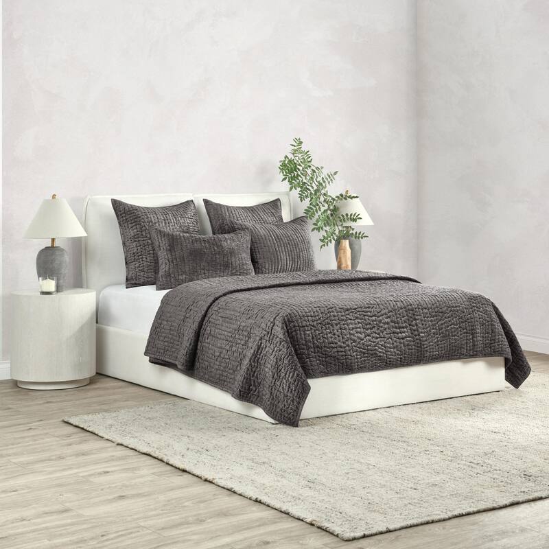 Dimitry 100% Rayon Velvet Quilt by Kosas Home - Desert Brown - Queen