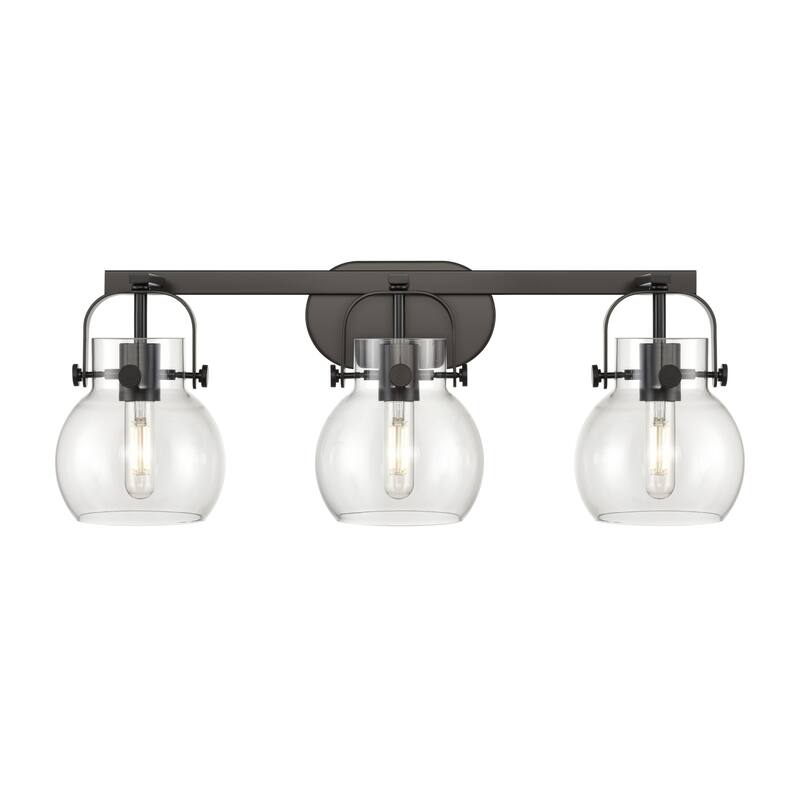 Innovations Lighting 423-3W-10-27 Pilaster II Sphere Vanity Pilaster - Matte Black / Clear