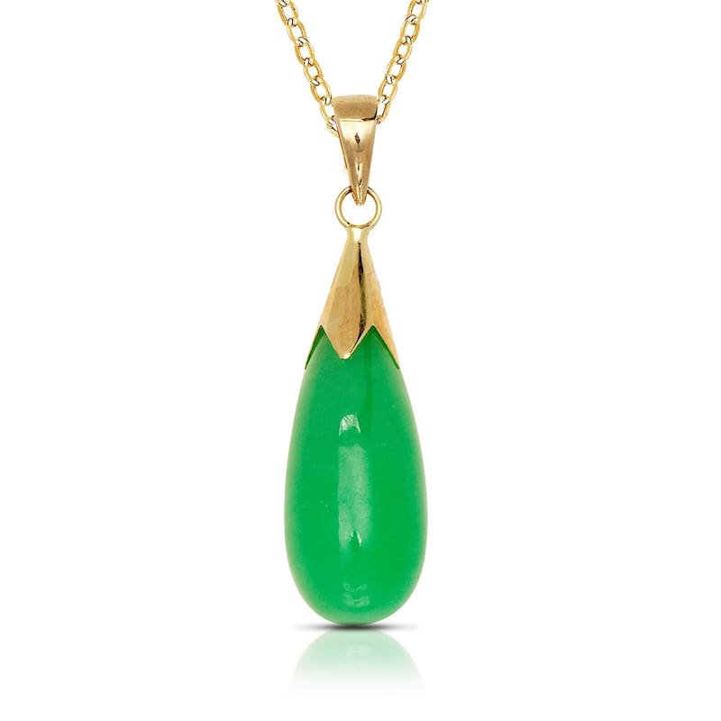 Curata 14k Yellow Gold 18" Green Jade Teardrop Dangle Pendant Necklace (5mm x 26mm)