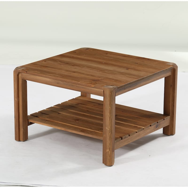 31.5" Solid Wood Coffee Table, 2-Tier Square Center Table