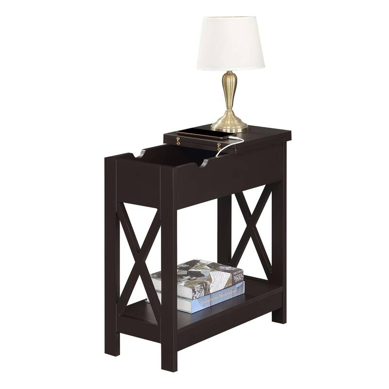 Convenience Concepts Oxford Flip Top End Table with Charging Station and Shelf