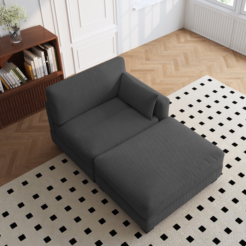 Modern 43'' Corduroy Comfy Sectional Chaise Lounge with Pillow