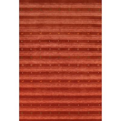 Hand Knotted Oriental 100% Wool Carpet Tribal Stripe Oranges & Rust Gabbeh Area Rug - 9' 9'' X 6' 9''
