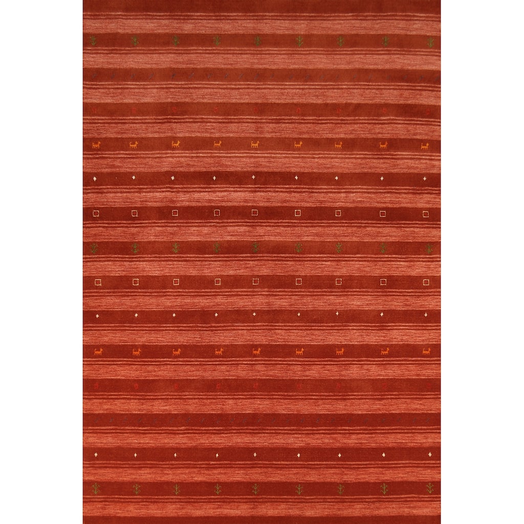 Hand Knotted Oriental 100% Wool Carpet Tribal Stripe Oranges & Rust Gabbeh Area Rug - 9' 9'' X 6' 9''