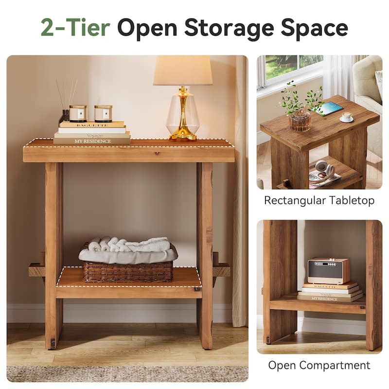 Solid Wood Farmhouse Nightstand with Storage