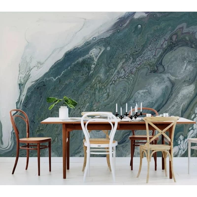 GK Wall Design Dark Green Marble Green Brush Removable Wallpaper