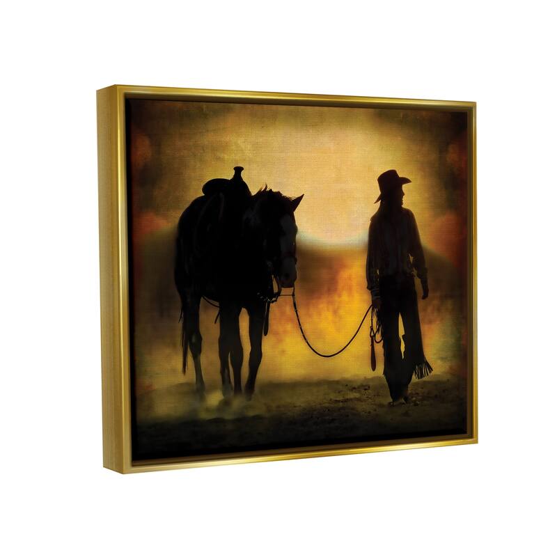 Stupell Cowgirl & Horse Silhouette Framed Floater Canvas Wall Art Design by PBurchettePhoto