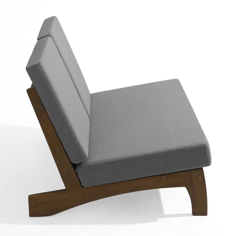 2-Piece Outdoor Teak Wood Loveseat Patio Set with Side Table