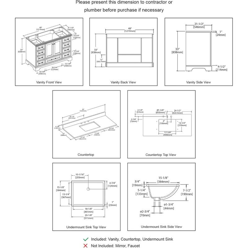 Blossom Copenhagen 48" Solid Wood Bathroom Vanity w/ Marble Top & Sink