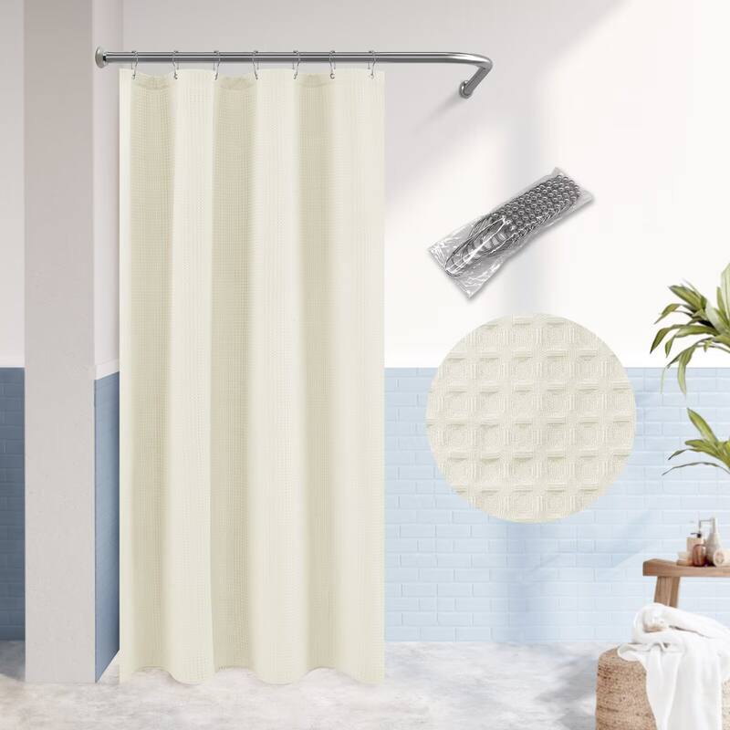 Dobby Waffle Shower Curtain with 12 Metal Hooks - 36"Wx72"L - Cream