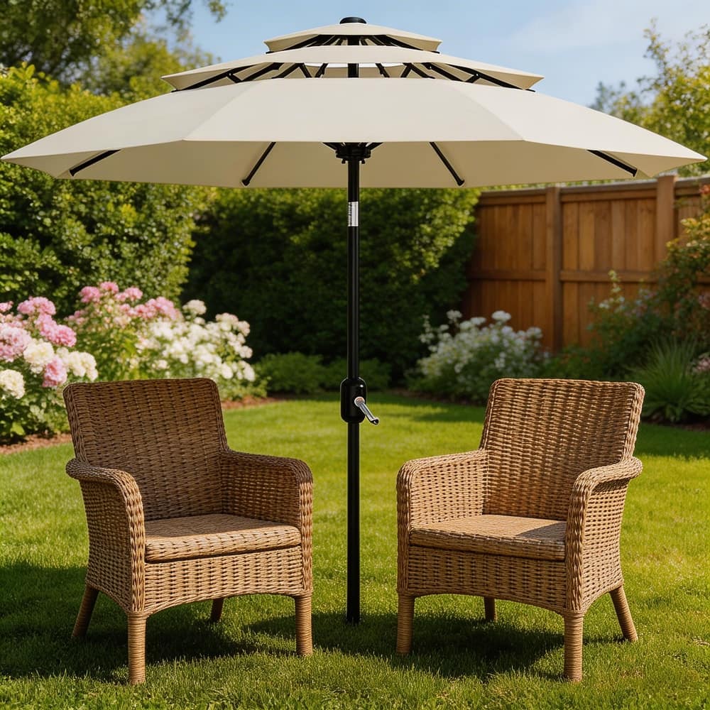 10Ft 3-Tier Patio Umbrella, with Vents, Easy Crank & Tilt
