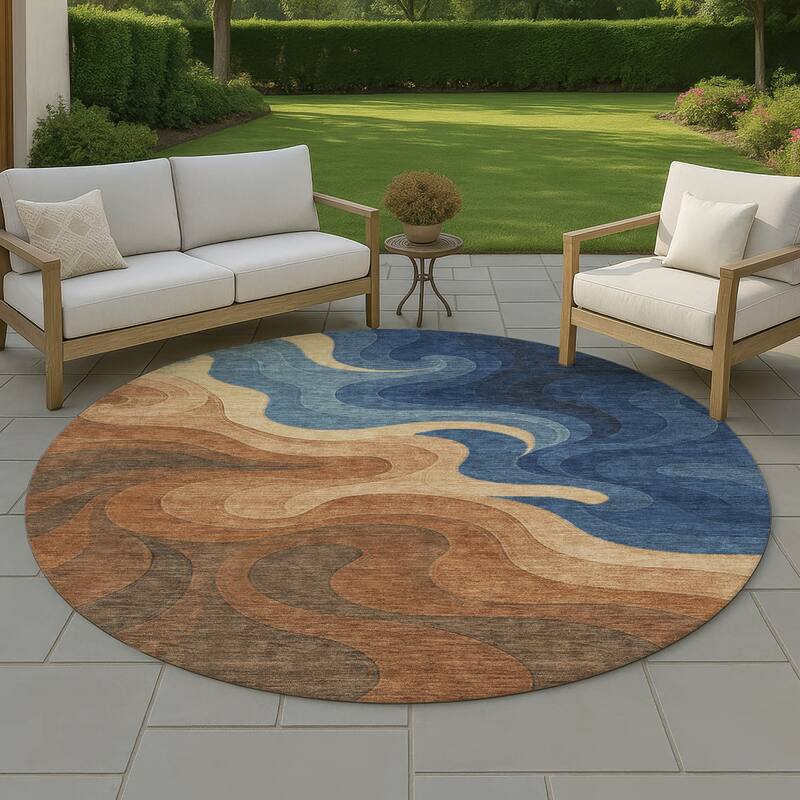 Machine Washable Indoor/ Outdoor Modern Dejuan Chantille Rug - Paprika - 8' x 8'