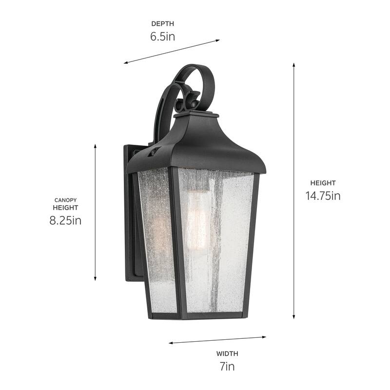 Kichler Lighting Forestdale 14.75 in. 1-Light Textured Black Outdoor Wall Sconce - 14.75 in