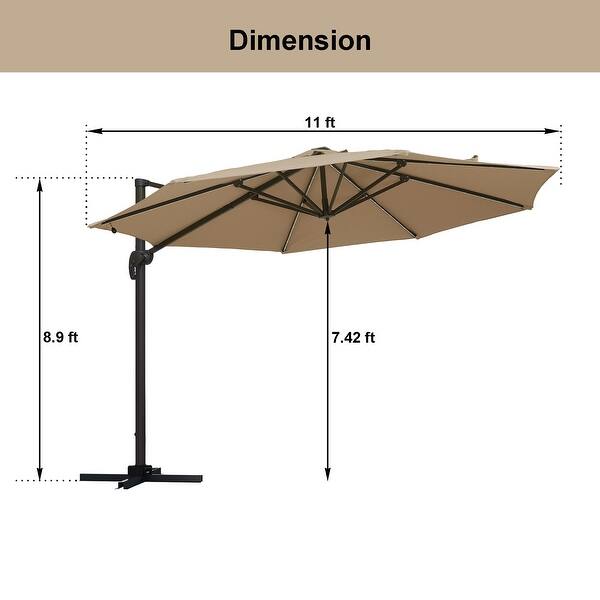 11 Feet Solar Powered PushButton Tilt Cantilever Patio Umbrella in