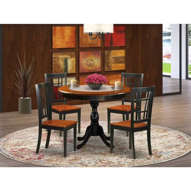 HomeStock 5-Piece Black and Cherry Finish Solid Wood Top Dining table with 4 Chairs with Slat Back