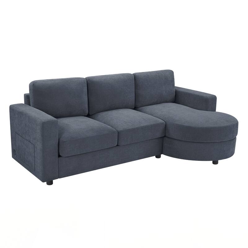 Modern Sectional Sofa 84.6" L-shaped Sofa Couch with a Curved Chaise Lounge