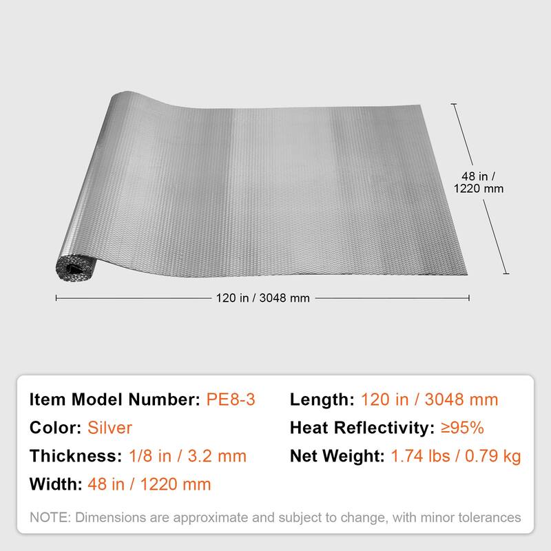 Double Reflective Insulation Roll, Air Bubble Film Radiant Barrier, 3.2 mm 48 in x 10 ft, Double-Sided Aluminum Foil