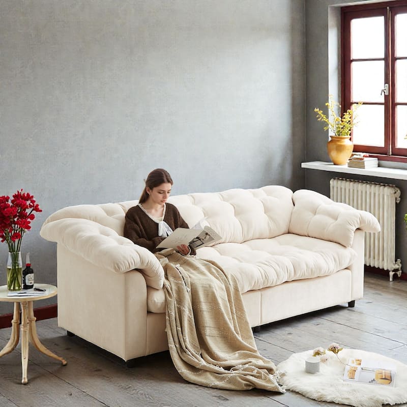 94.8" Chenille Deep Seat Sofa, Modern Cloud-Like Upholstered 3-Seater Couch for Living Room, Bedroom, Office & Apartments