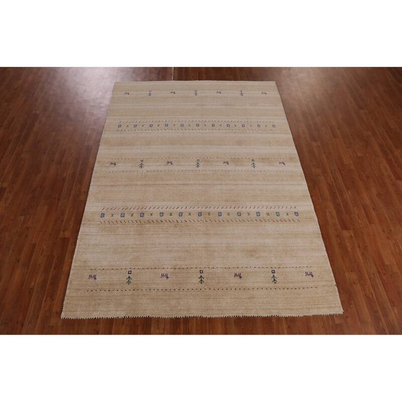 Hand Knotted Oriental 100% Wool Carpet Tribal Animal Pictorial Yellow & Gold Gabbeh Area Rug - 8' 9'' X 6' 2''
