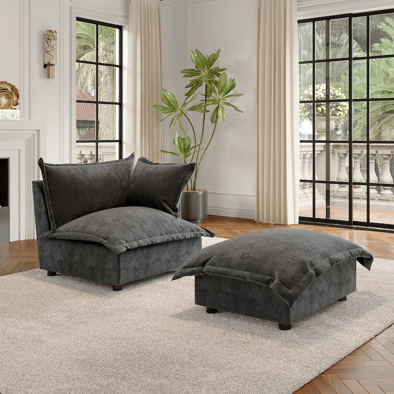 Modern Cloud Chaise Longue Accent Chair with Ottoman set