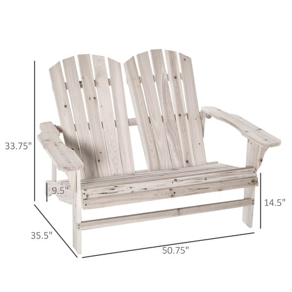 dimension image slide 3 of 3, Outsunny Outdoor Adirondack Chair Bench for Two with Ergonomic Design, Wide Armrests, & Fir Wood Build