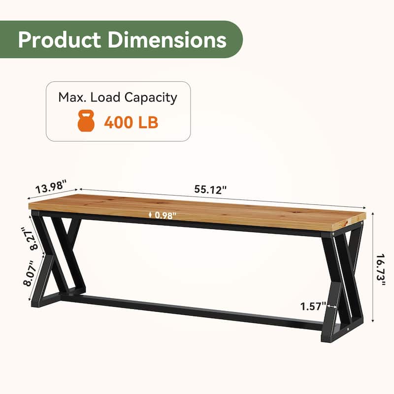 55" Solid Wood Entryway Bench