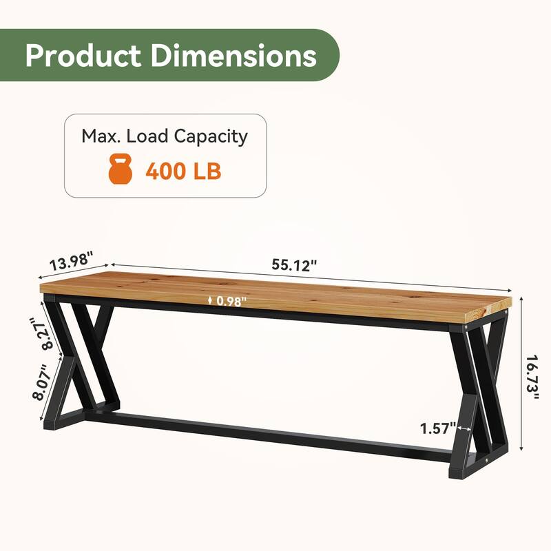 Solid Wood Entryway Bench With Metal Legs