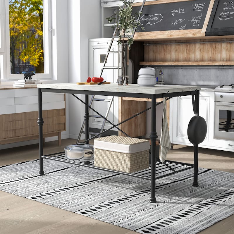 Avya Contemporary White and Gold 58-inch Wide Marble Top Kitchen Island by Furniture of America