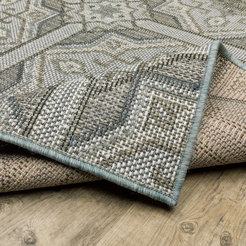 Vista Home Calla Moroccan Trellis Grey/ Blue Indoor/Outdoor Area Rug